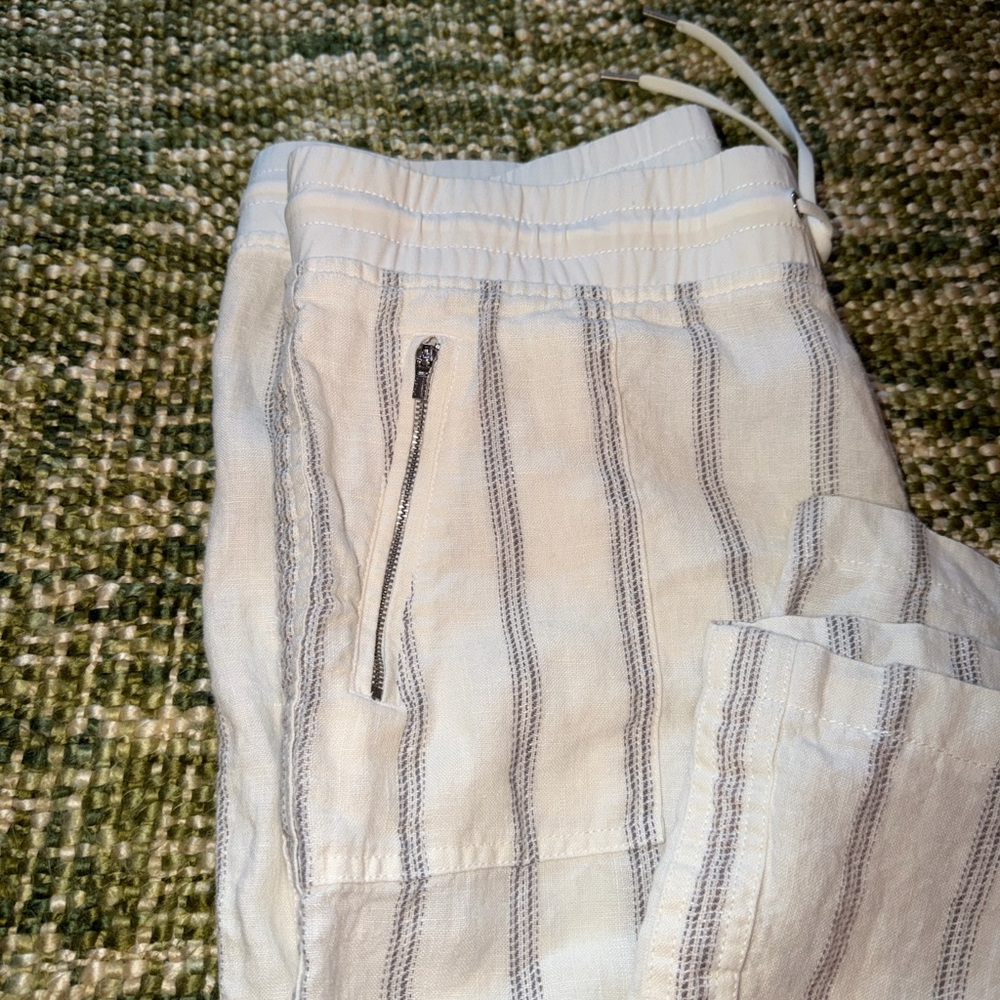 Athleta striped wide-leg linen trousers with adjustable drawstring/  zip pocket - Picture 5 of 5